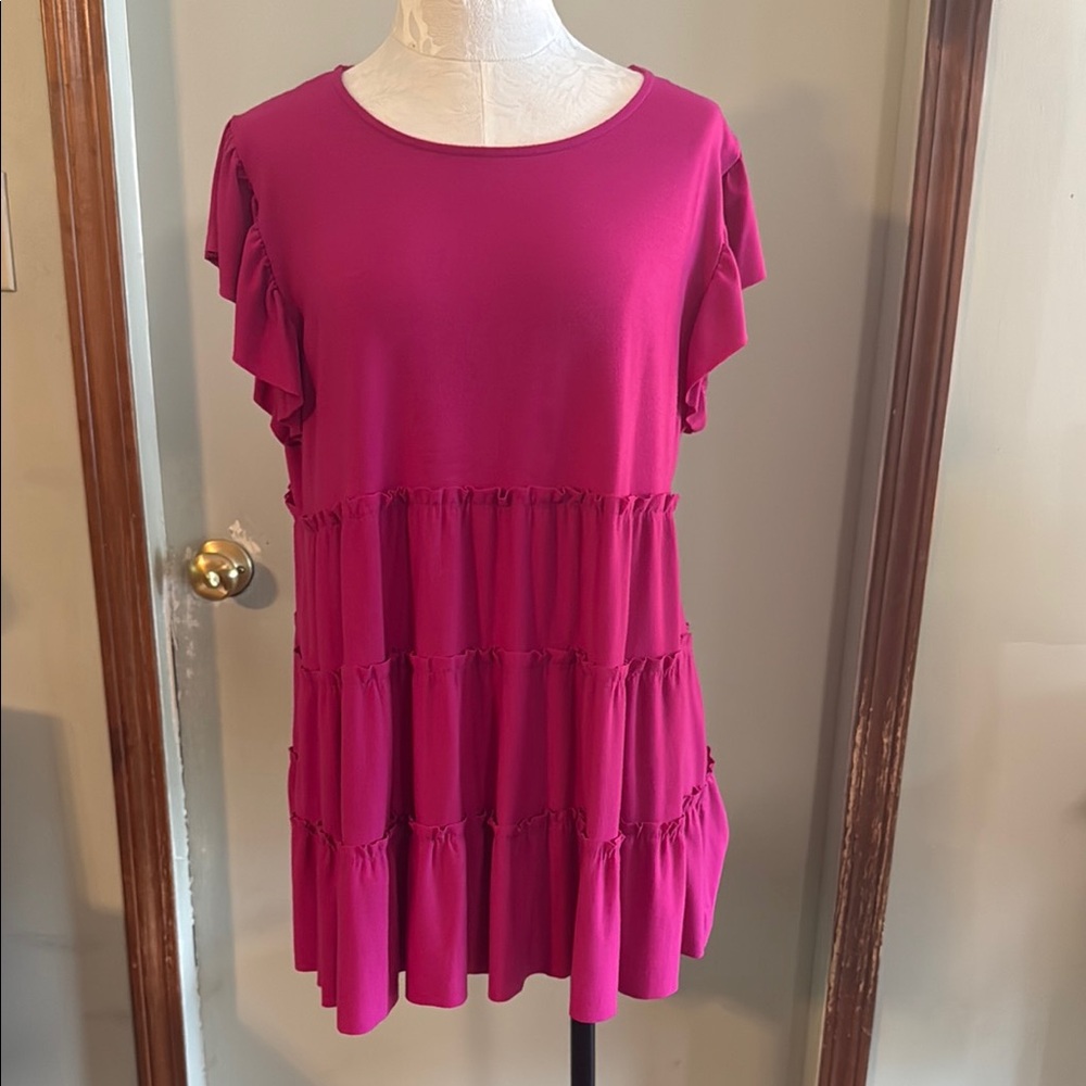 Zenana Outfitters Fuchsia Ruffle Tunic